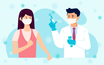 抗击疫情戴口罩打疫苗的医护人员和群众