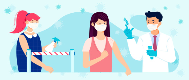 抗击疫情戴口罩打疫苗的医护人员和群众