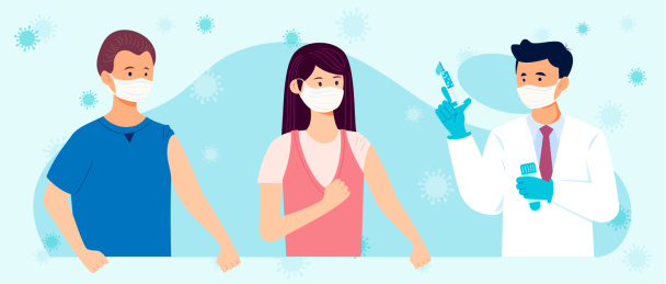 抗击疫情戴口罩打疫苗的医护人员和群众