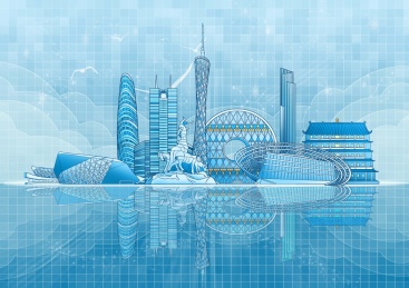 广州现代地标建筑群背景插画