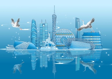 广州现代地标建筑群背景插画