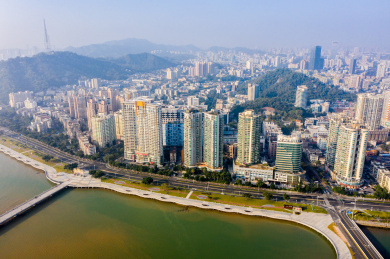 航拍中国广东省珠海市香洲区城市建筑街景