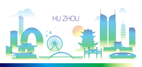 湖州城市地标建筑矢量插画