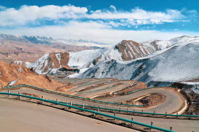 中国新疆塔什库尔干盘龙古道雪山公路风光