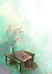 花瓶插花桌子水墨古风小景手绘