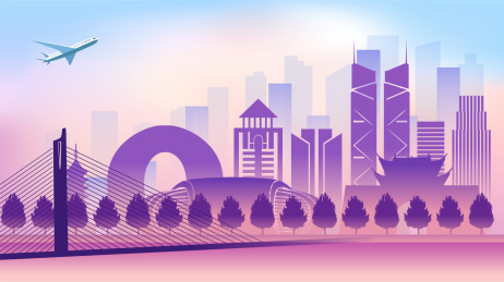 中国浙江省湖州市城市天际线矢量插画