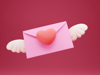 带有天使翅膀的卡通粉色爱情3D信封