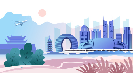  中国浙江湖州市城市旅游景观矢量插画