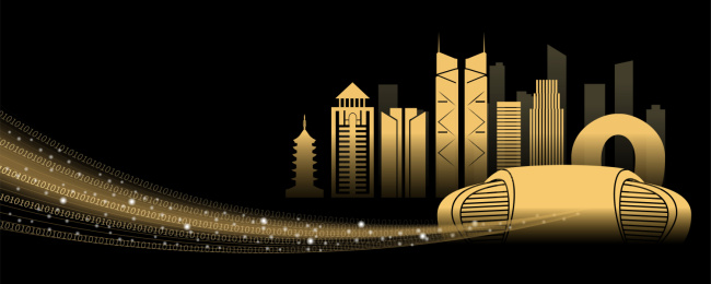  中国浙江湖州市商务城市金色天际线插画