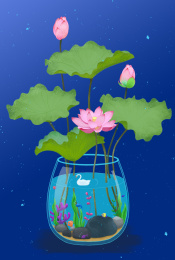 荷花水中莲花鲜花插画素材