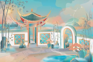 眉山三苏祠国潮风插画