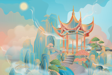 眉山三苏祠国潮风插画