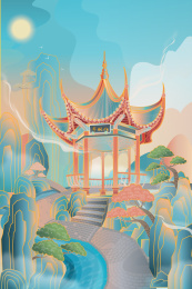 眉山三苏祠国潮风插画