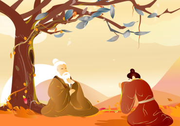 树下中国古代人的拜师礼仪的插画