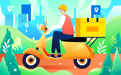 互联网商务购物快递员送货外卖送餐骑行插画