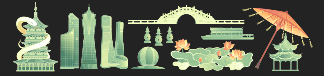 中国浙江杭州中国风矢量插画