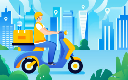 互联网商务购物快递员送货物流运输骑行插画