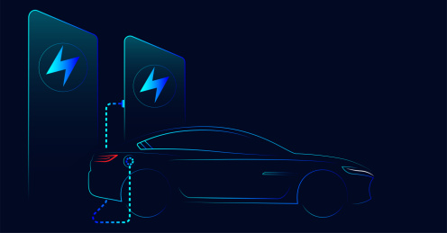 矢量极简新能源汽车充电站海报背景