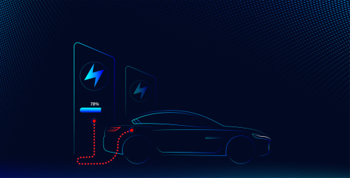 矢量极简新能源汽车充电站海报背景