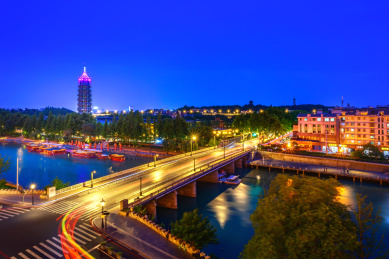 中国南京中华门古桥夜景