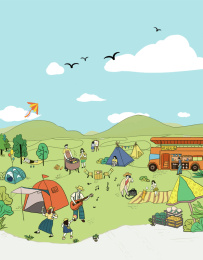 夏日亲子活动音乐露营夏令营扁平插画