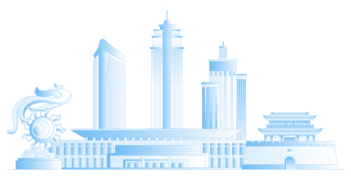 荆州城市地标建筑群矢量插画