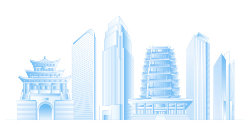 淄博城市地标建筑群矢量插画