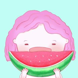 可爱小女孩吃西瓜插画