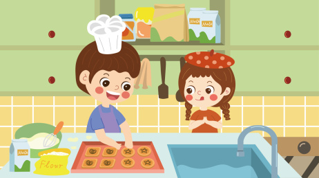男孩女孩做饼干 做饼干
