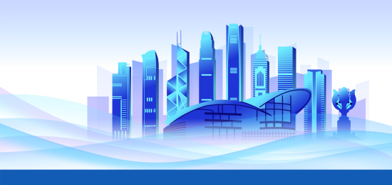 中国香港商务科技城市彩色矢量插画