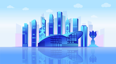 中国香港商务科技城市彩色矢量插画