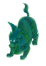 一只碧绿色国潮风格的辟邪镇宅瑞兽貔貅插画