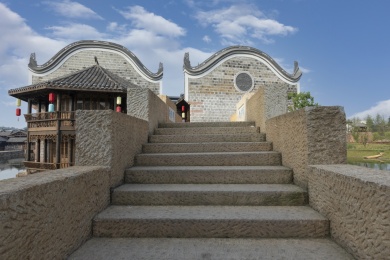 宜宾李庄古镇问月桥石台阶街景