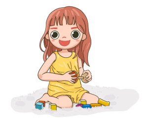 卡通可爱小女孩玩积木