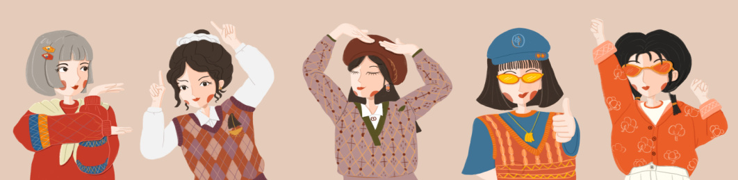 多人女孩不同服饰举手姿势手势