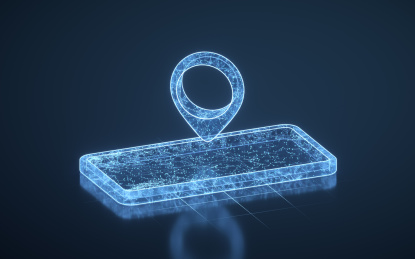 科技感定位符号与手机3D渲染