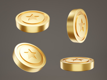 3D多角度五角星金色金币积分活动素材