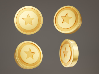 3D多角度五角星金色金币积分活动素材