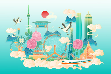 天津中国风城市矢量插画