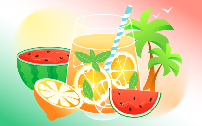 夏季水果茶果汁夏日饮品饮料活动促销插画