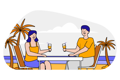 沙滩娱乐扁平人物矢量插画