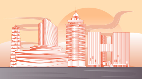 榆林城市建筑插画