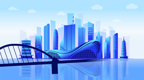 中国安徽省合肥市商务科技城市彩色插画