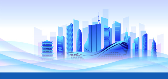 中国安徽省合肥市商务科技城市彩色插画