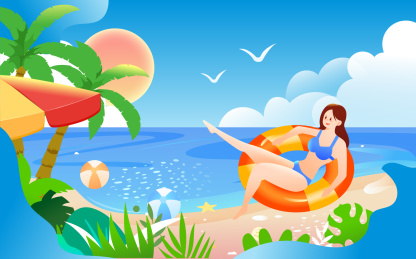 夏天大暑节气夏日游泳兴趣班夏令营活动插画