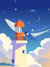 唯美天空夏天风景插画