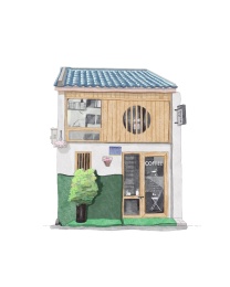 咖啡屋店铺插画