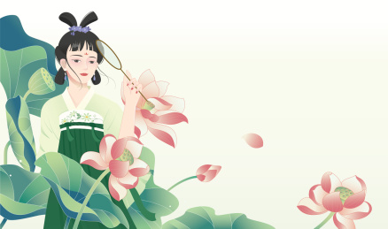 荷花池古风女子插画
