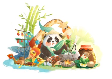可爱动物端午节插画