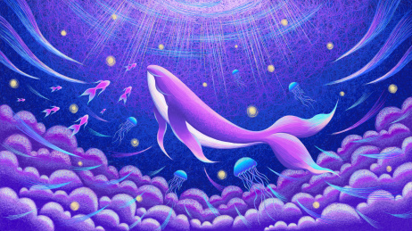 浪漫云端上的鲸鱼治愈系插画